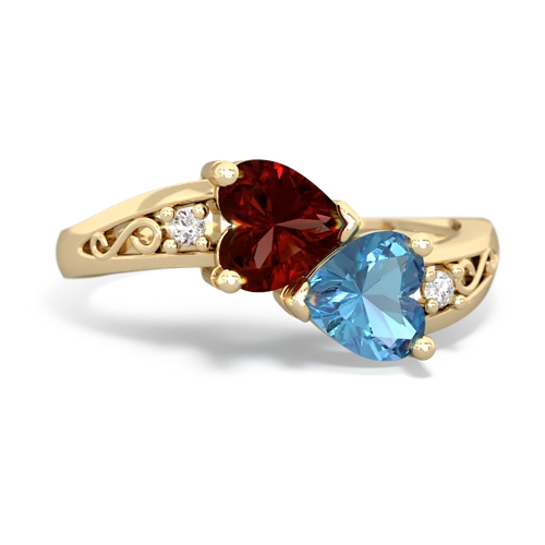 Garnet Genuine Garnet with Genuine Swiss Blue Topaz Snuggling Hearts ring Ring