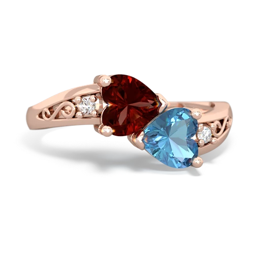 garnet-blue topaz filligree ring