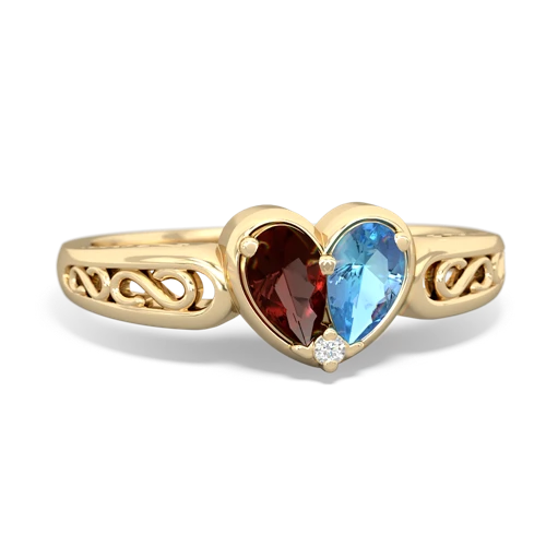 Garnet Genuine Garnet with Genuine Swiss Blue Topaz filligree Heart ring Ring