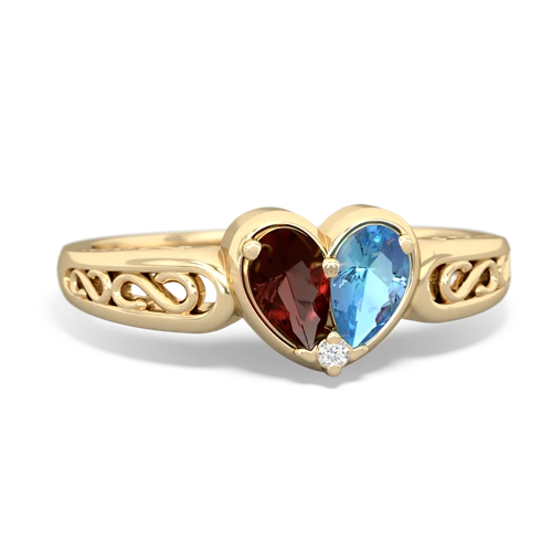 garnet-blue topaz filligree ring