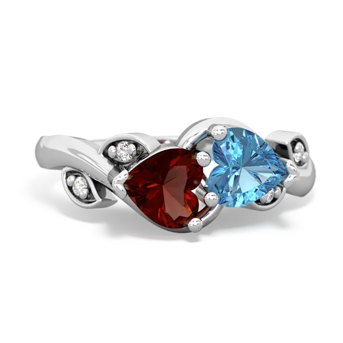 garnet-blue topaz floral keepsake ring