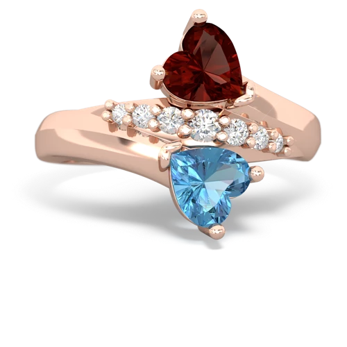 Garnet Genuine Garnet with Genuine Swiss Blue Topaz Heart to Heart Bypass ring Ring