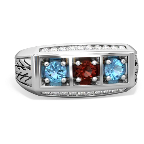 garnet-blue topaz three stone ring