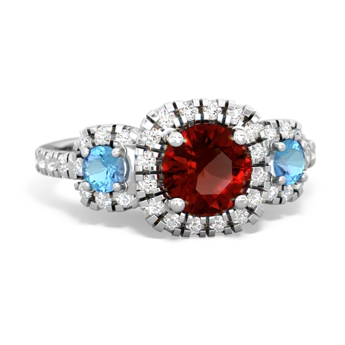 garnet-blue topaz three stone regal ring