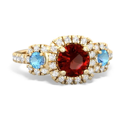 garnet-blue topaz three stone regal ring