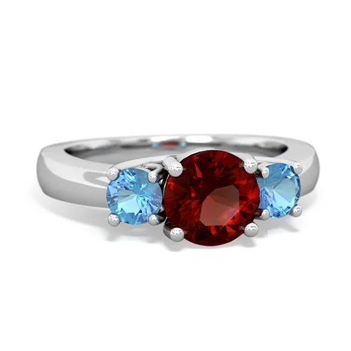 Garnet Genuine Garnet with Genuine Swiss Blue Topaz and Genuine Opal Three Stone Trellis ring Ring