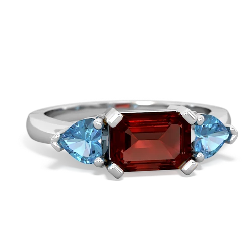 Genuine Garnet with Genuine Swiss Blue Topaz and Genuine Aquamarine Three Stone ring