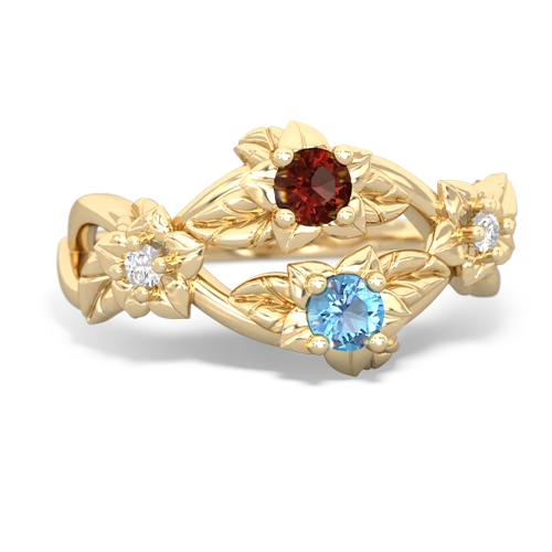 Garnet Genuine Garnet with Genuine Swiss Blue Topaz Sparkling Bouquet ring Ring