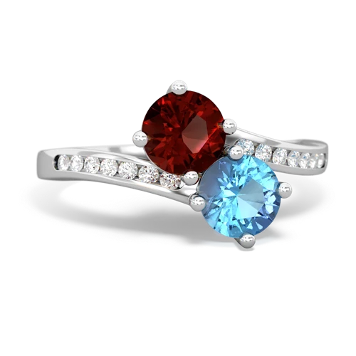 garnet-blue topaz two stone channel ring