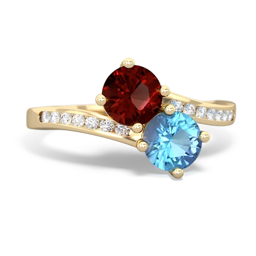 garnet-blue topaz two stone channel ring