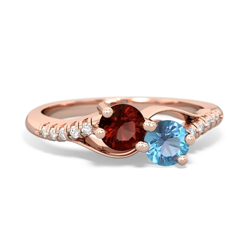 garnet-blue topaz two stone infinity ring