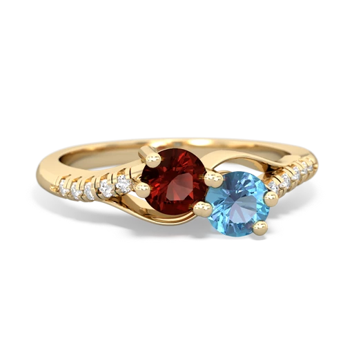 garnet-blue topaz two stone infinity ring