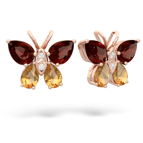 garnet-citrine butterfly earrings