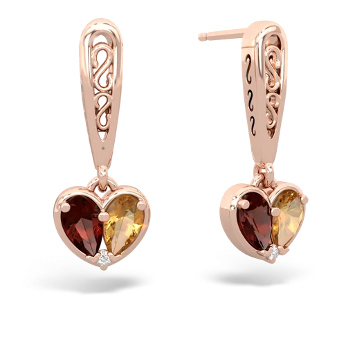 garnet-citrine filligree earrings