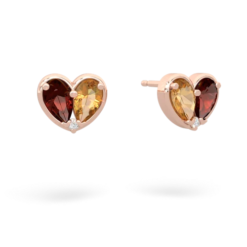 garnet-citrine one heart earrings