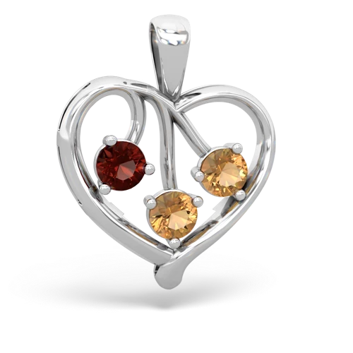 Genuine Garnet with Genuine Citrine and Lab Created Emerald Glowing Heart pendant
