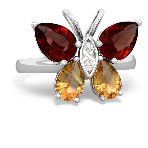 garnet-citrine butterfly ring