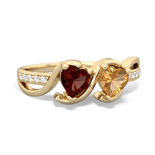 garnet-citrine double heart ring