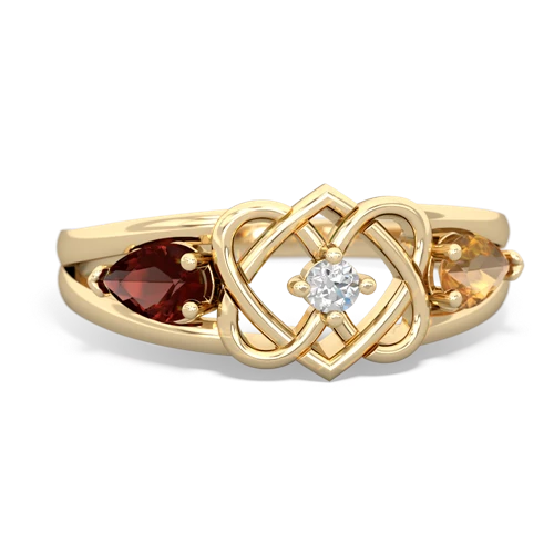 garnet-citrine double heart ring