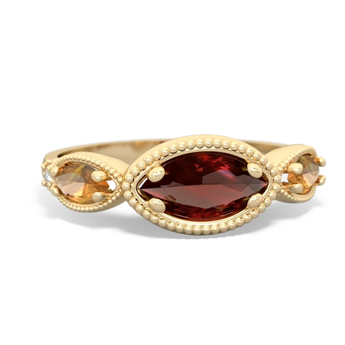 Garnet Genuine Garnet with Genuine Citrine and Lab Created Ruby Antique Style Keepsake ring Ring