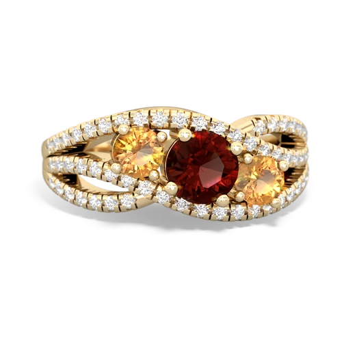 garnet-citrine three stone pave ring