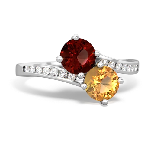 garnet-citrine two stone channel ring