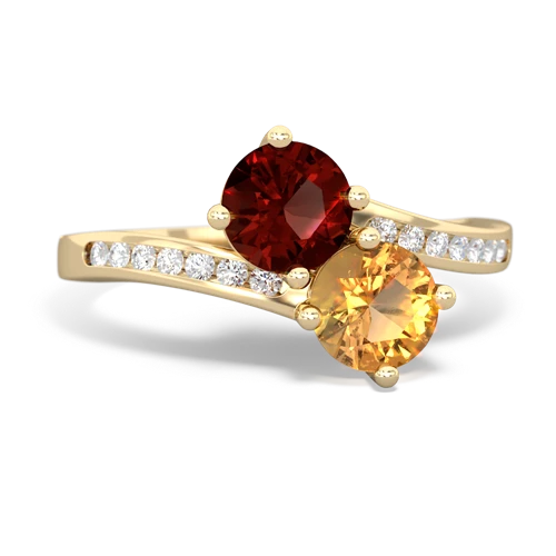 garnet-citrine two stone channel ring