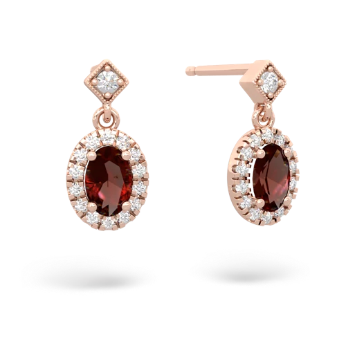 garnet halo drop earrings