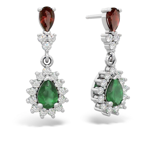 Garnet Genuine Garnet with Genuine Emerald Halo Pear Dangle earrings Earrings