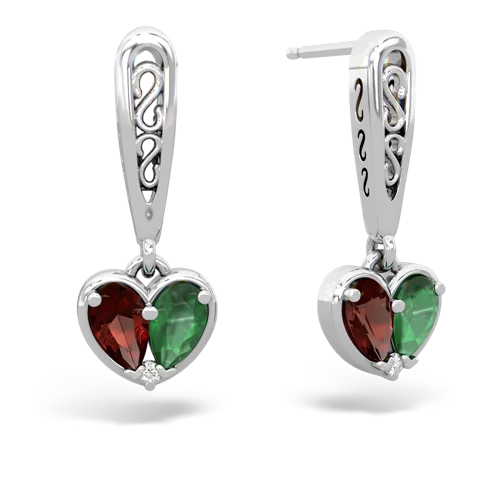 garnet-emerald filligree earrings