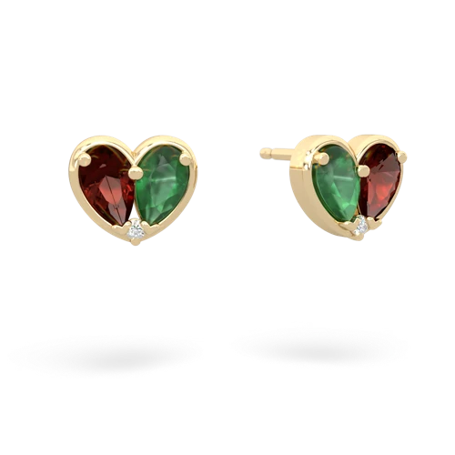 garnet-emerald one heart earrings