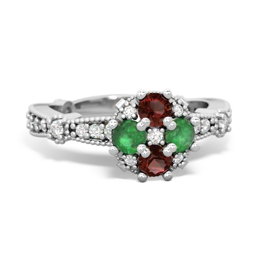 Garnet Genuine Garnet with Genuine Emerald Milgrain Antique Style ring Ring