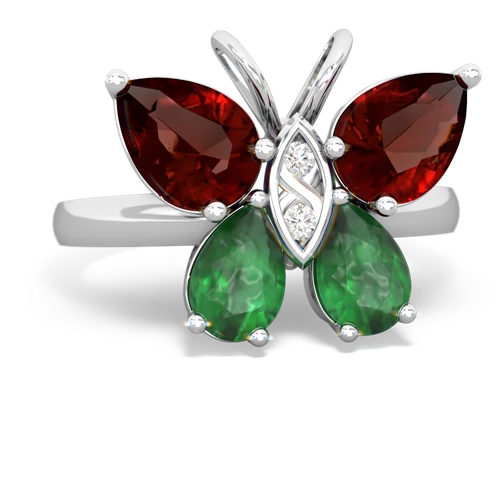 garnet-emerald butterfly ring