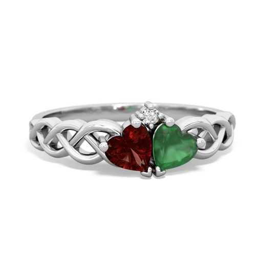 Garnet Genuine Garnet with Genuine Emerald Heart to Heart Braid ring Ring