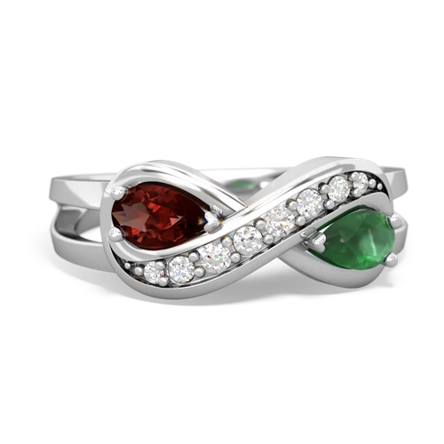 Garnet Genuine Garnet with Genuine Emerald Diamond Infinity ring Ring