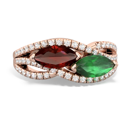 garnet-emerald double heart ring