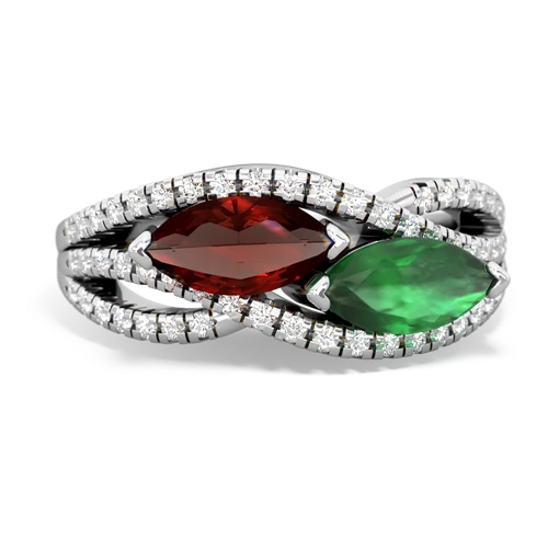 garnet-emerald double heart ring