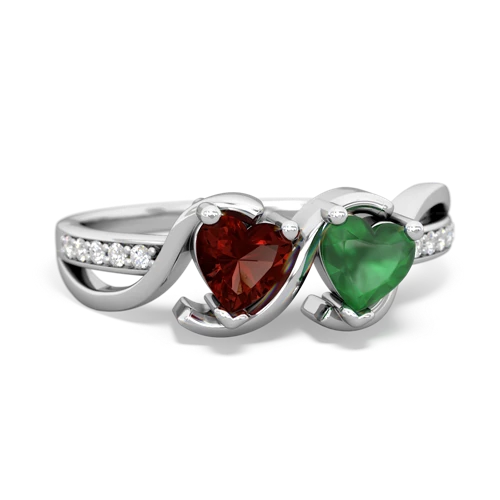 garnet-emerald double heart ring