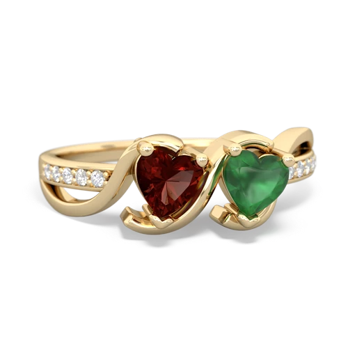 garnet-emerald double heart ring