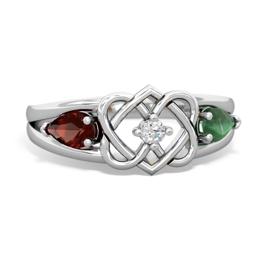 Garnet Genuine Garnet with Genuine Emerald Hearts Intertwined ring Ring