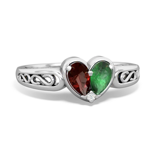 Garnet Genuine Garnet with Genuine Emerald filligree Heart ring Ring