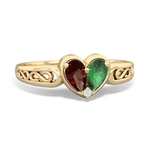 garnet-emerald filligree ring