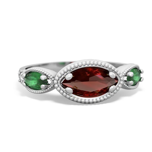 Garnet Genuine Garnet with Genuine Emerald and Genuine Pink Tourmaline Antique Style Keepsake ring Ring