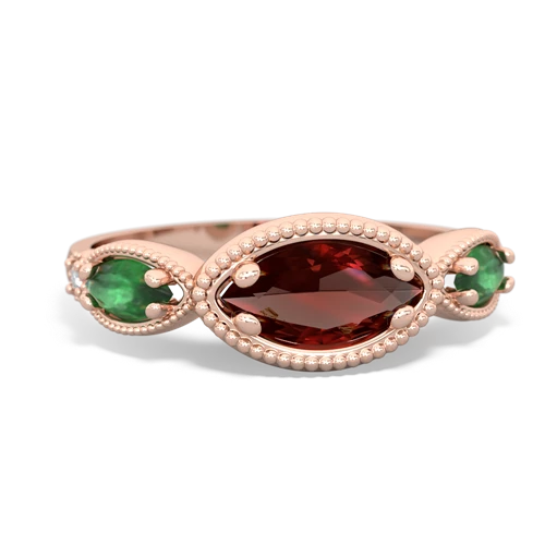 garnet-emerald milgrain marquise ring