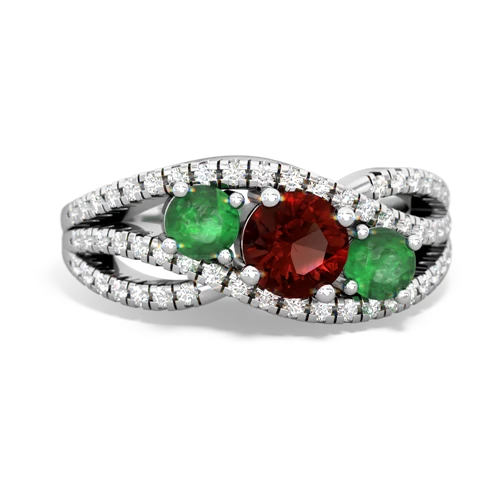 garnet-emerald three stone pave ring