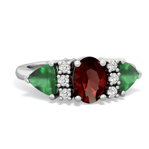 Garnet Genuine Garnet with Genuine Emerald and  Antique Style Three Stone ring Ring