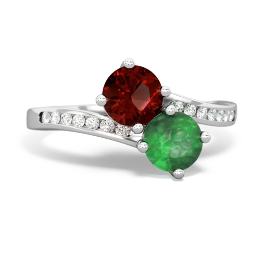 garnet-emerald two stone channel ring