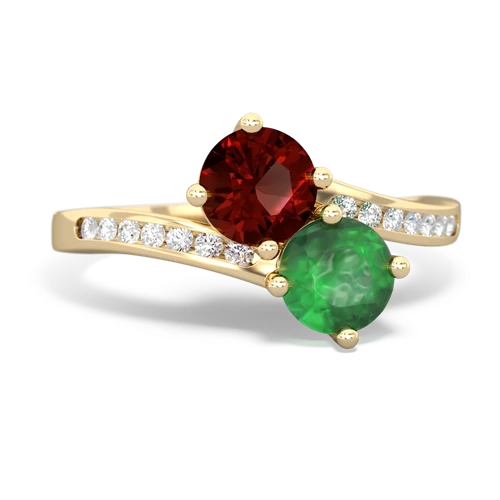 garnet-emerald two stone channel ring