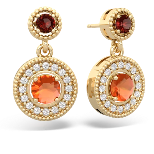 Genuine Garnet with Genuine Fire Opal Halo Dangle earrings