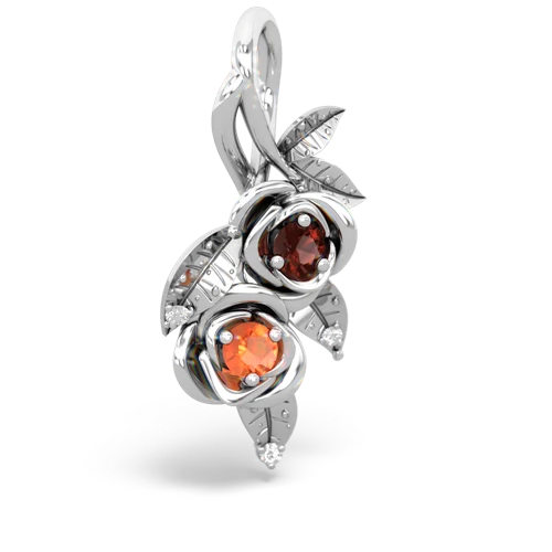 Genuine Garnet with Genuine Fire Opal Rose Vine pendant